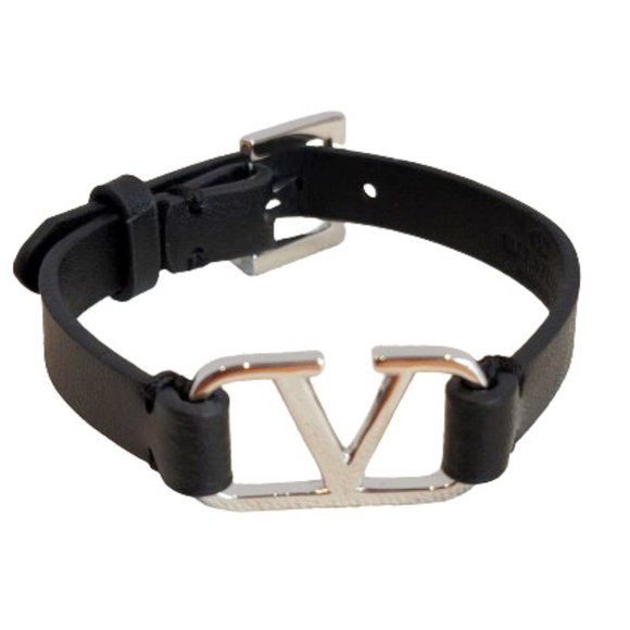 Valentino Garavani Jewelry - Valentino Garavani V-Logo Signature Leather Bracelet Silver Hardware